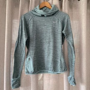 nike dri-fit teal cowl neck long sleeve shirt